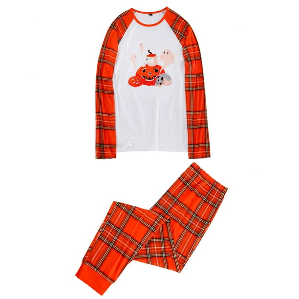 Halloween Parent-Child Clothes,Men Women Kid Long Sleeved Cartoon Print T-Shirt+Plaid Printed Pants Home Service Suit Halloween Parent-Child Clothes,Men Women Kid Long Sleeved Cartoon Print T-Shirt+Plaid Printed Pants Home Service Suit